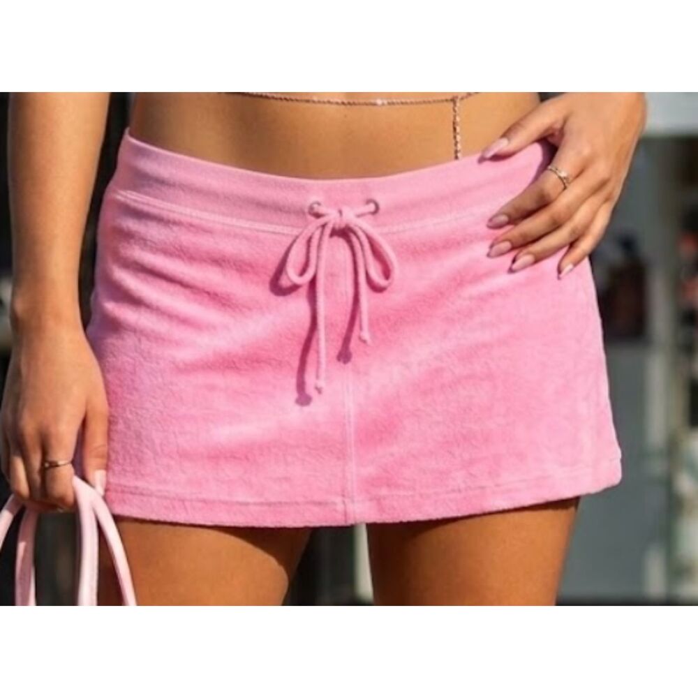 Lilly Pulitzer Vintage Y2K Pink Terrycloth Mini Skirt Tropical Vacation Size S